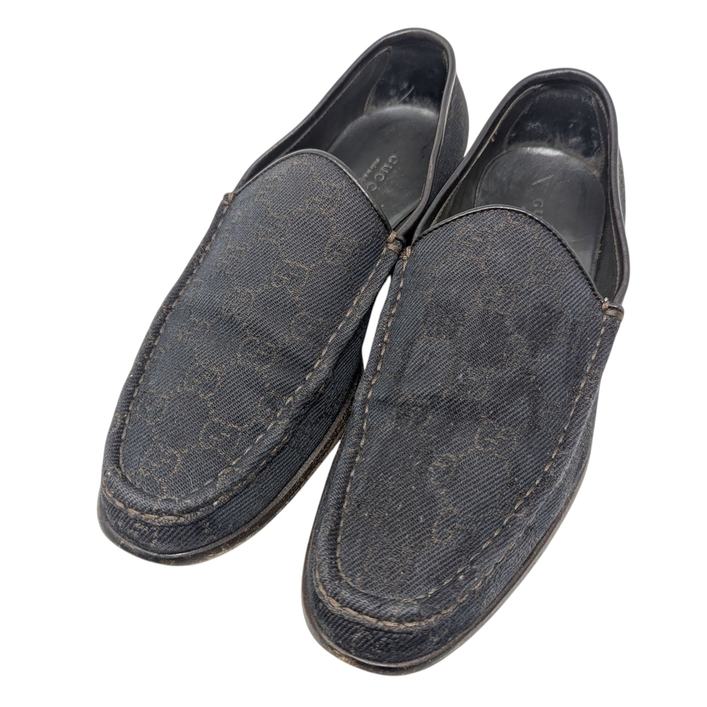 Gucci Black/Brown GG Monogram Web Denim & Leather Vintage Loafer Size 9.5 - Picture 8 of 15